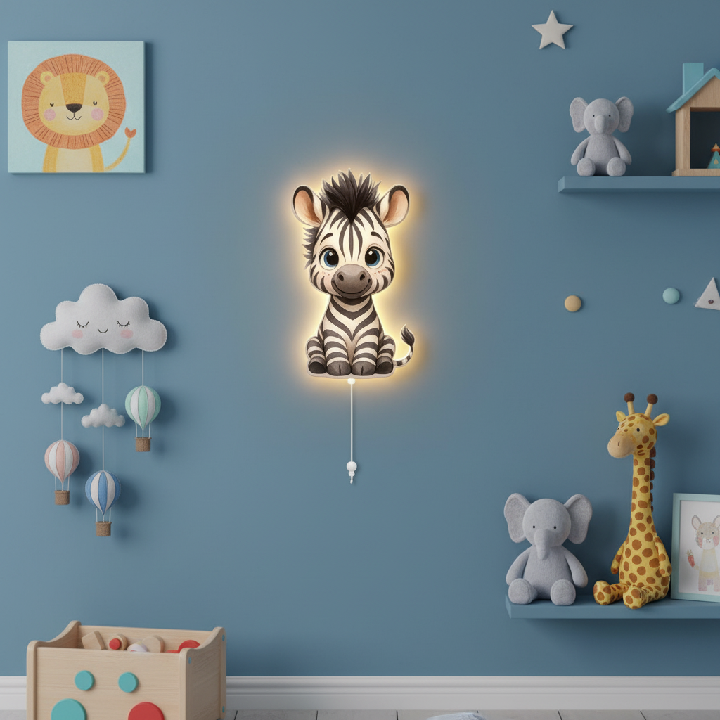 Zebra Led Işıklı Bebek Odası Ahşap Duvar Dekoru - Gece Lambası
