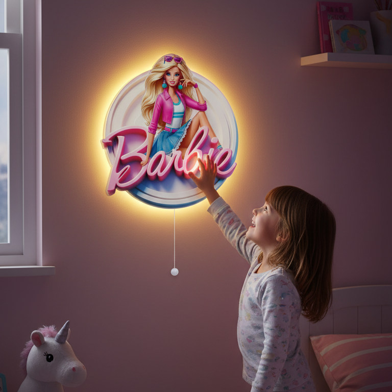 Barbie Pilli Led Işıklı Bebek Odası Ahşap Duvar Dekoru - Gece Lambası