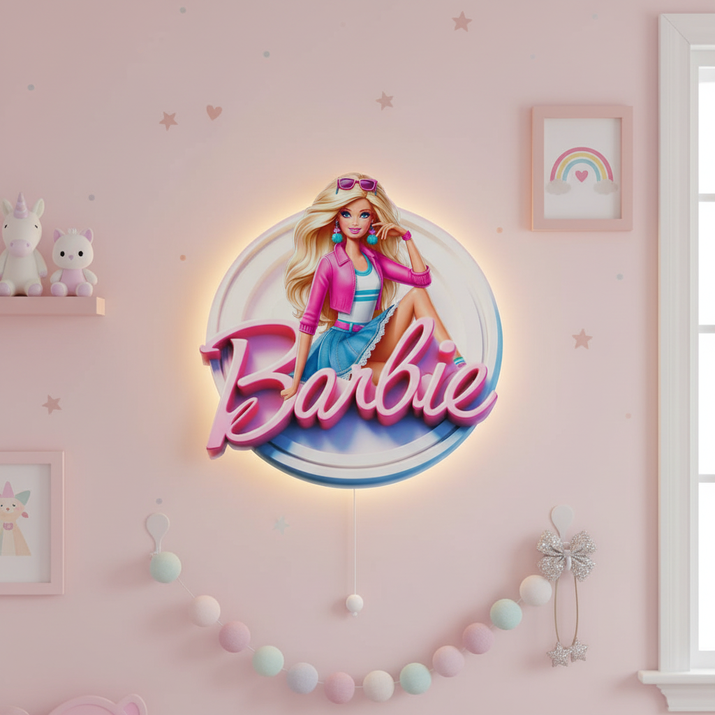 Barbie Pilli Led Işıklı Bebek Odası Ahşap Duvar Dekoru - Gece Lambası