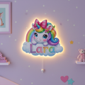 Kişiye Özel İsimli Unicorn Pilli Led Işıklı Bebek Odası Ahşap Duvar Dekoru-İsim için Whatsapptan mesaj Atınız- - Gece Lambası