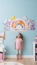 Kişiye Özel İsimli Unicorn Gökkuşağı 5 Parça Set, Led Işıklı Bebek Odası Ahşap Duvar Dekoru-İsim için Whatsapptan mesaj Atınız- - Gece Lambası
