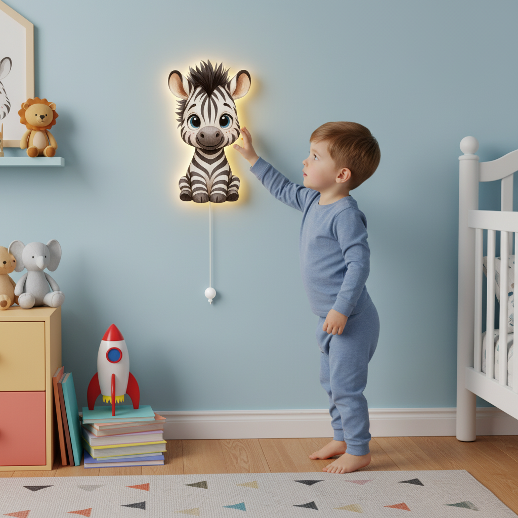 Zebra Led Işıklı Bebek Odası Ahşap Duvar Dekoru - Gece Lambası