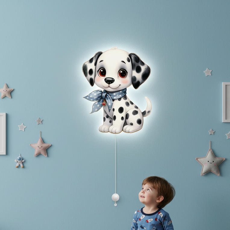 Dalmaçyalı Köpek Led Işıklı Bebek Odası Ahşap Duvar Dekoru - Gece Lambası