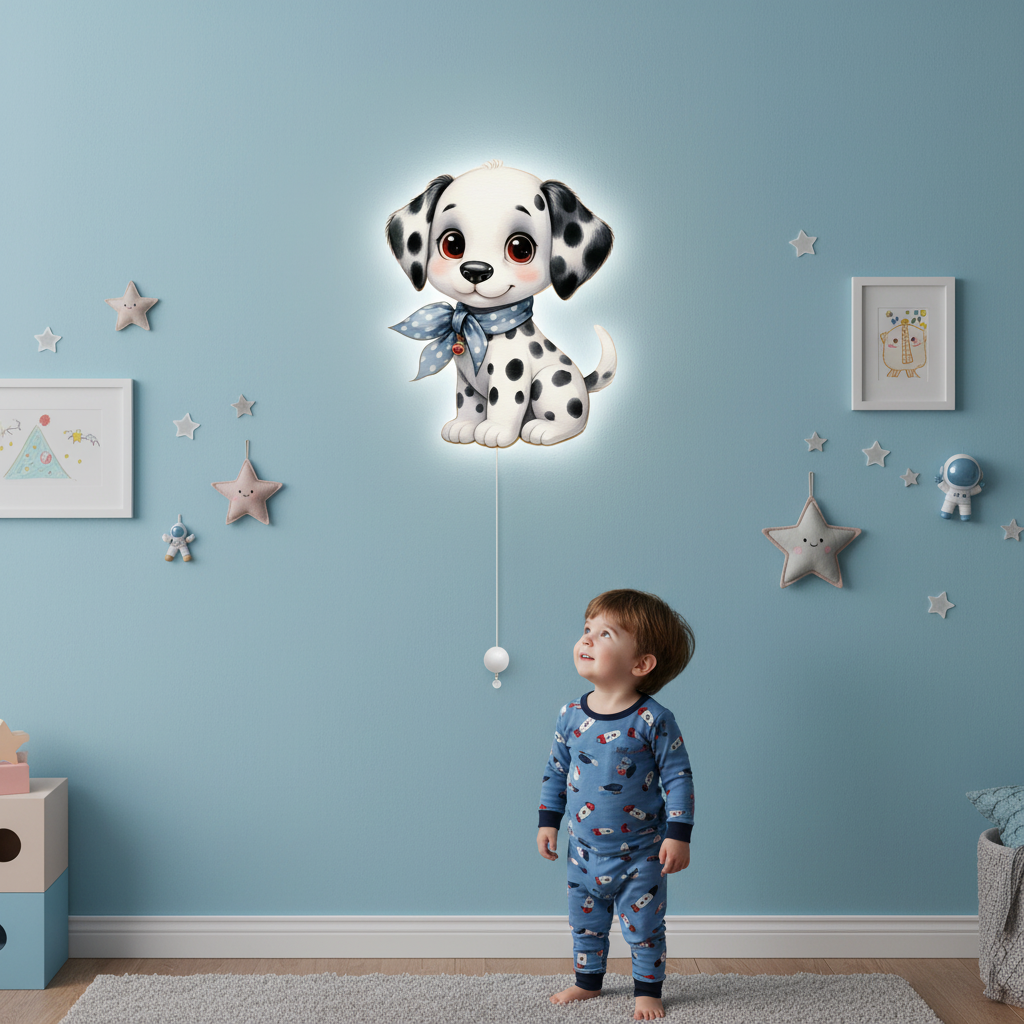 Dalmaçyalı Köpek Led Işıklı Bebek Odası Ahşap Duvar Dekoru - Gece Lambası
