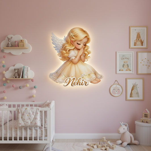 Kişiye Özel İsimli Melek LED Ahşap Gece Lambası