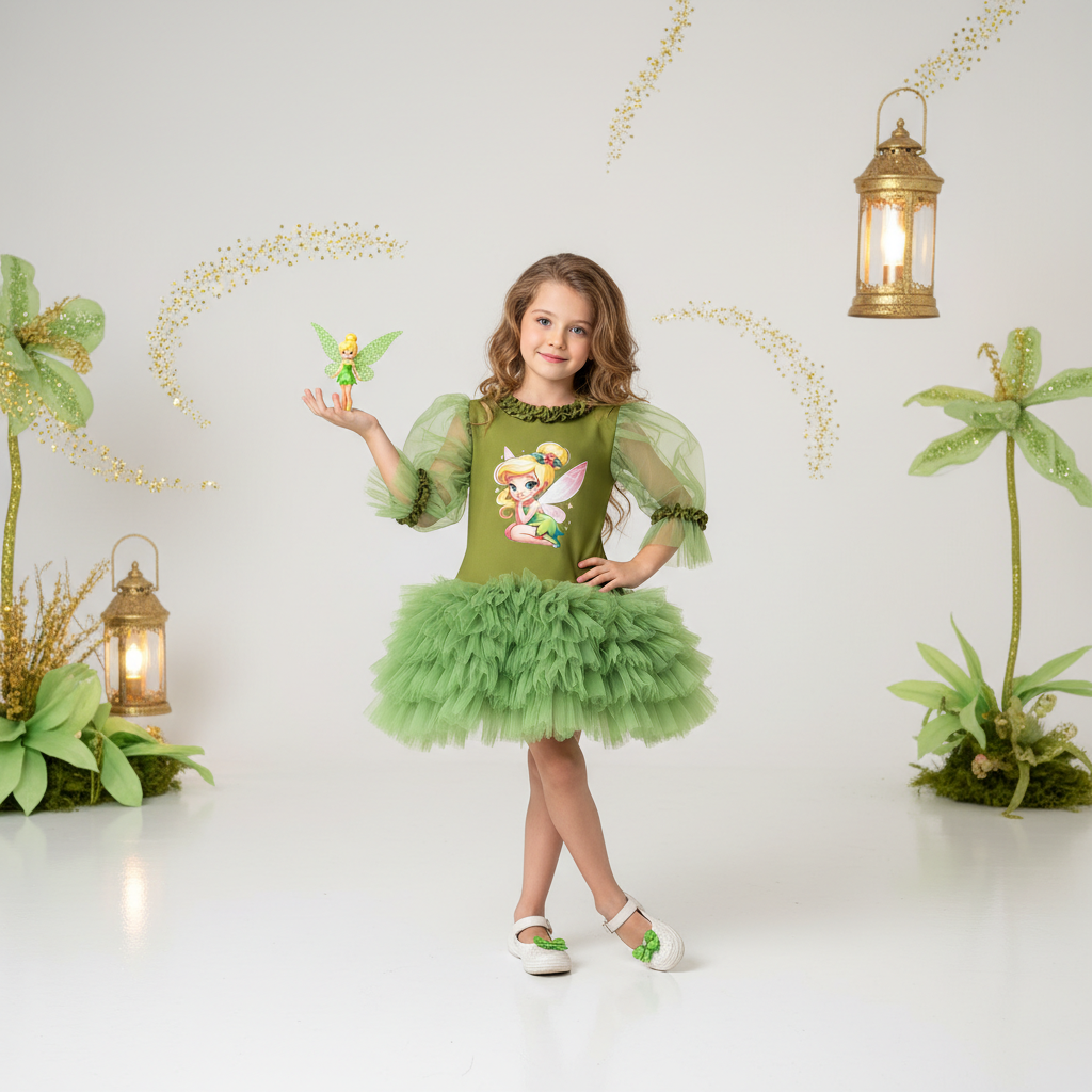 Tinkerbell Baskılı Kız Çocuk Elbisesi - ipeqakids