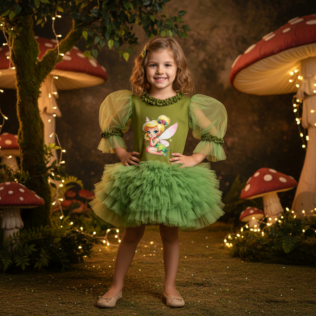 Tinkerbell Baskılı Kız Çocuk Elbisesi - ipeqakids