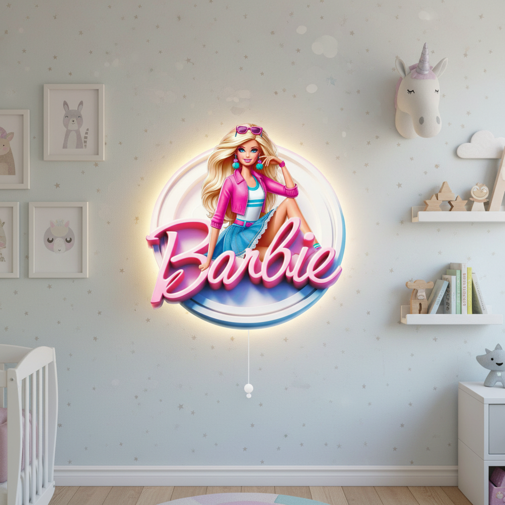 Barbie Pilli Led Işıklı Bebek Odası Ahşap Duvar Dekoru - Gece Lambası