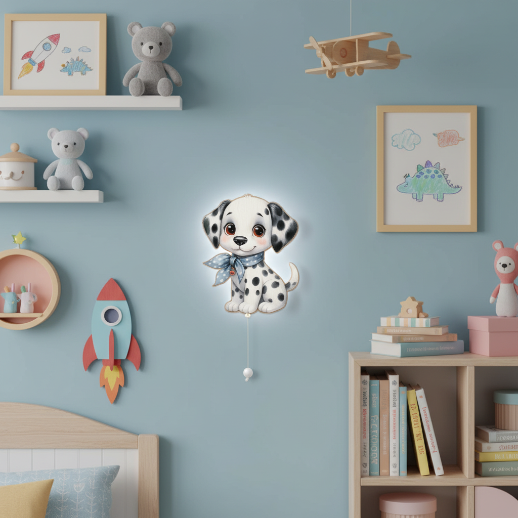 Dalmaçyalı Köpek Led Işıklı Bebek Odası Ahşap Duvar Dekoru - Gece Lambası