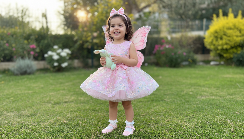 Kelebek Kanatlı Kız Çocuk Abiye - Bebek Parti Kostümü - ipeqakids
