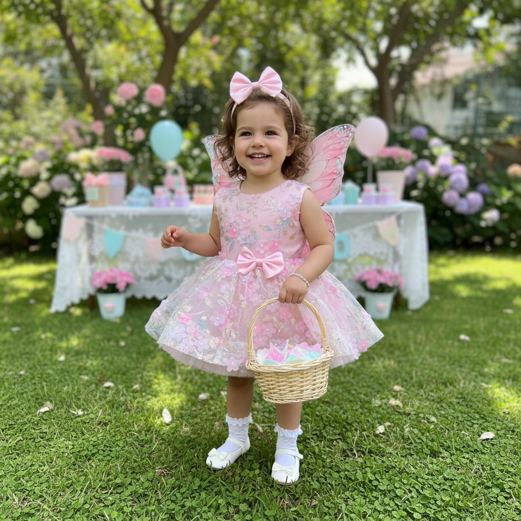 Kelebek Kanatlı Kız Çocuk Abiye - Bebek Parti Kostümü - ipeqakids