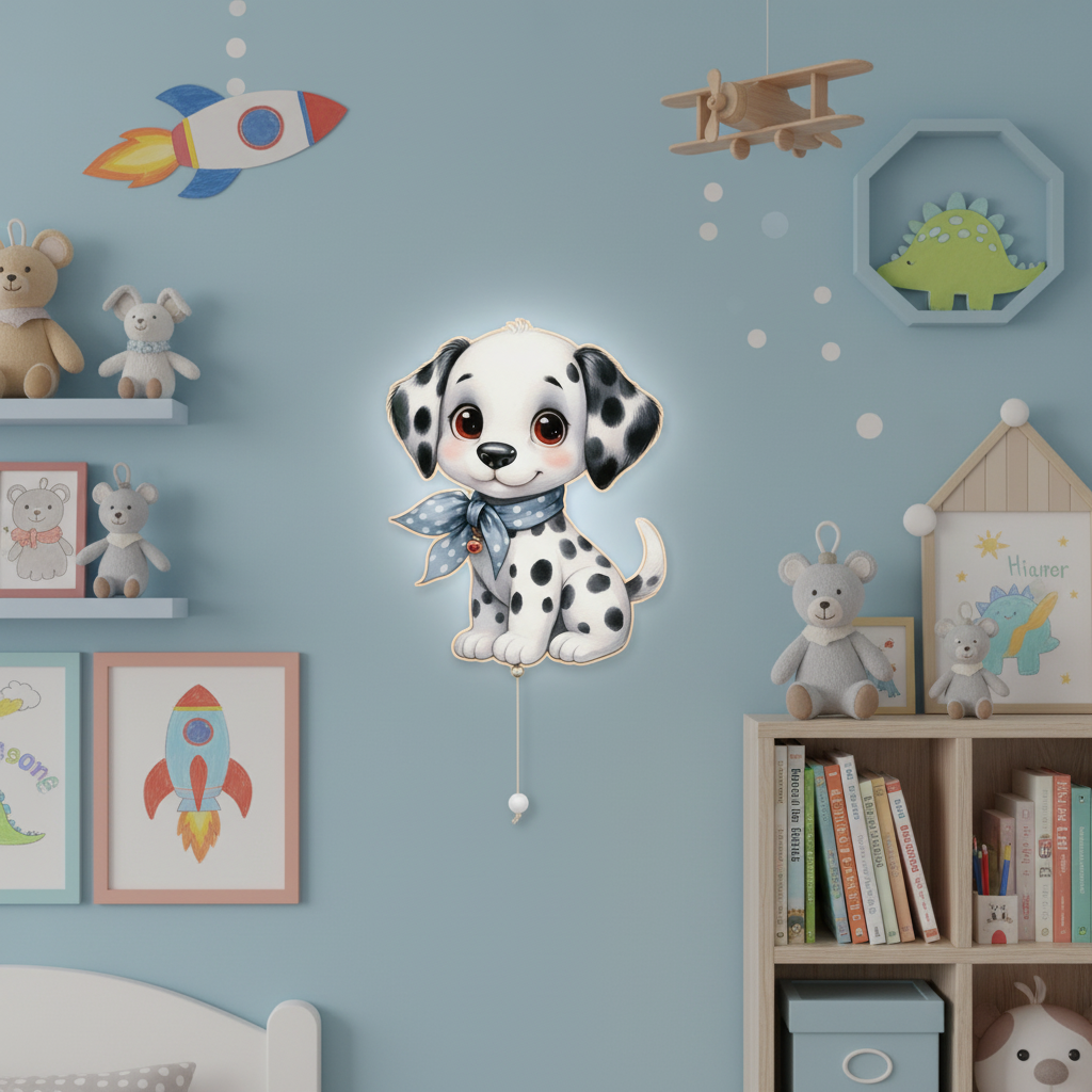 Dalmaçyalı Köpek Led Işıklı Bebek Odası Ahşap Duvar Dekoru - Gece Lambası