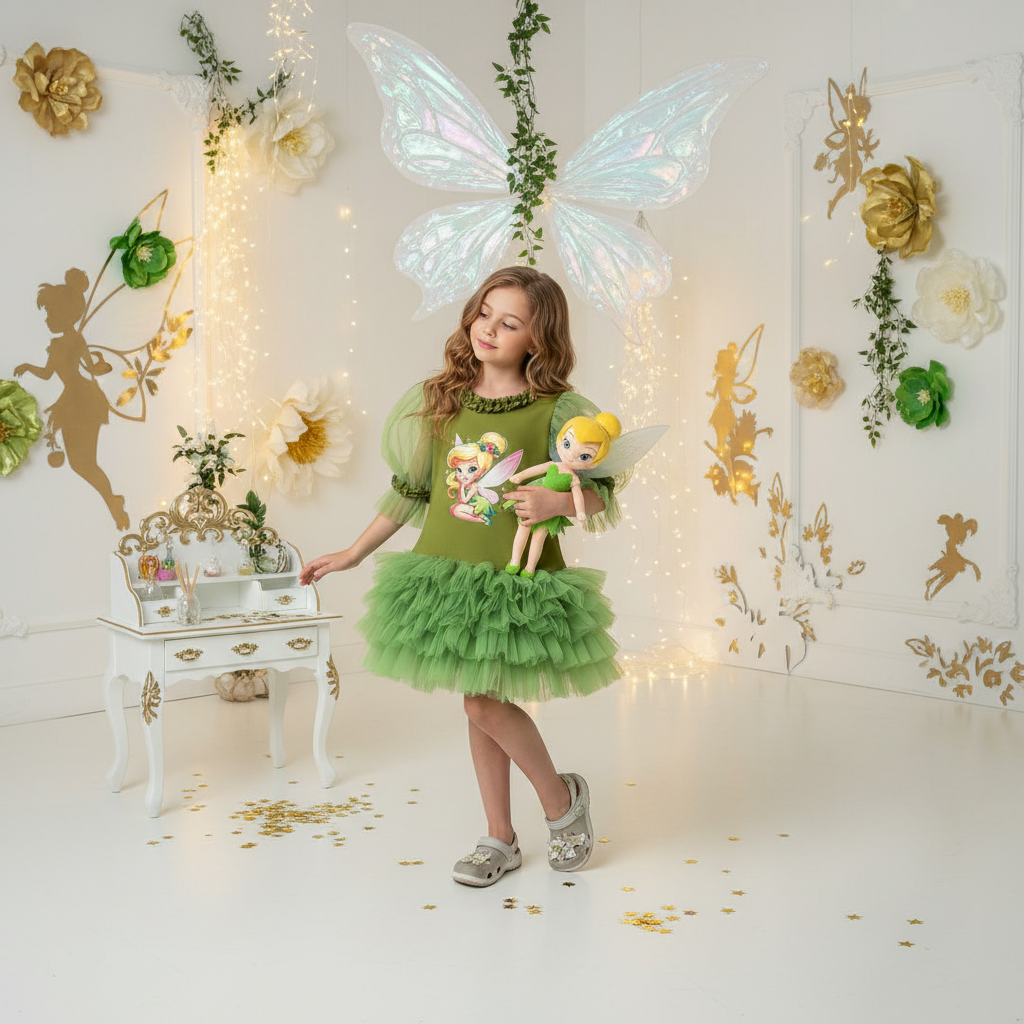 Tinkerbell Baskılı Kız Çocuk Elbisesi - ipeqakids