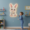 Tavşan Pilli Led Işıklı Bebek Odası Ahşap Duvar Dekoru - Gece Lambası