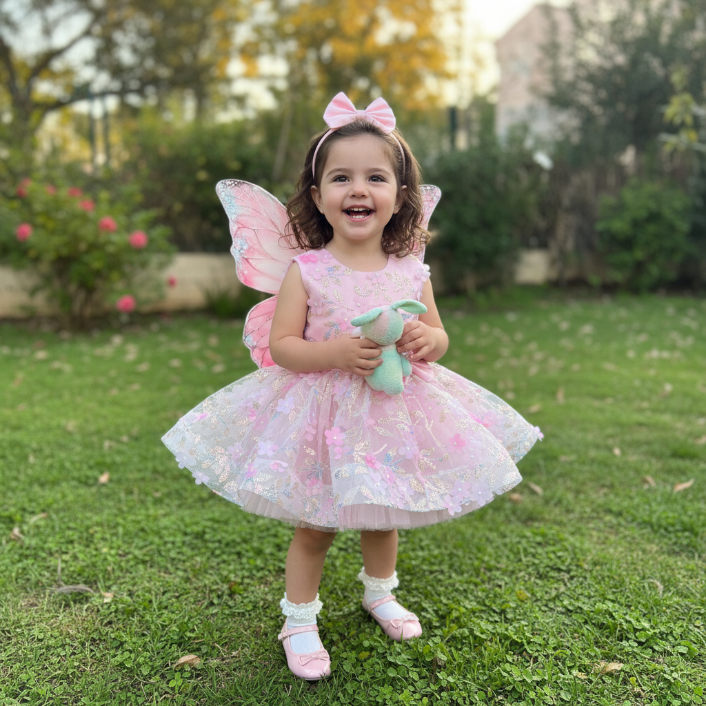Kelebek Kanatlı Kız Çocuk Abiye - Bebek Parti Kostümü - ipeqakids
