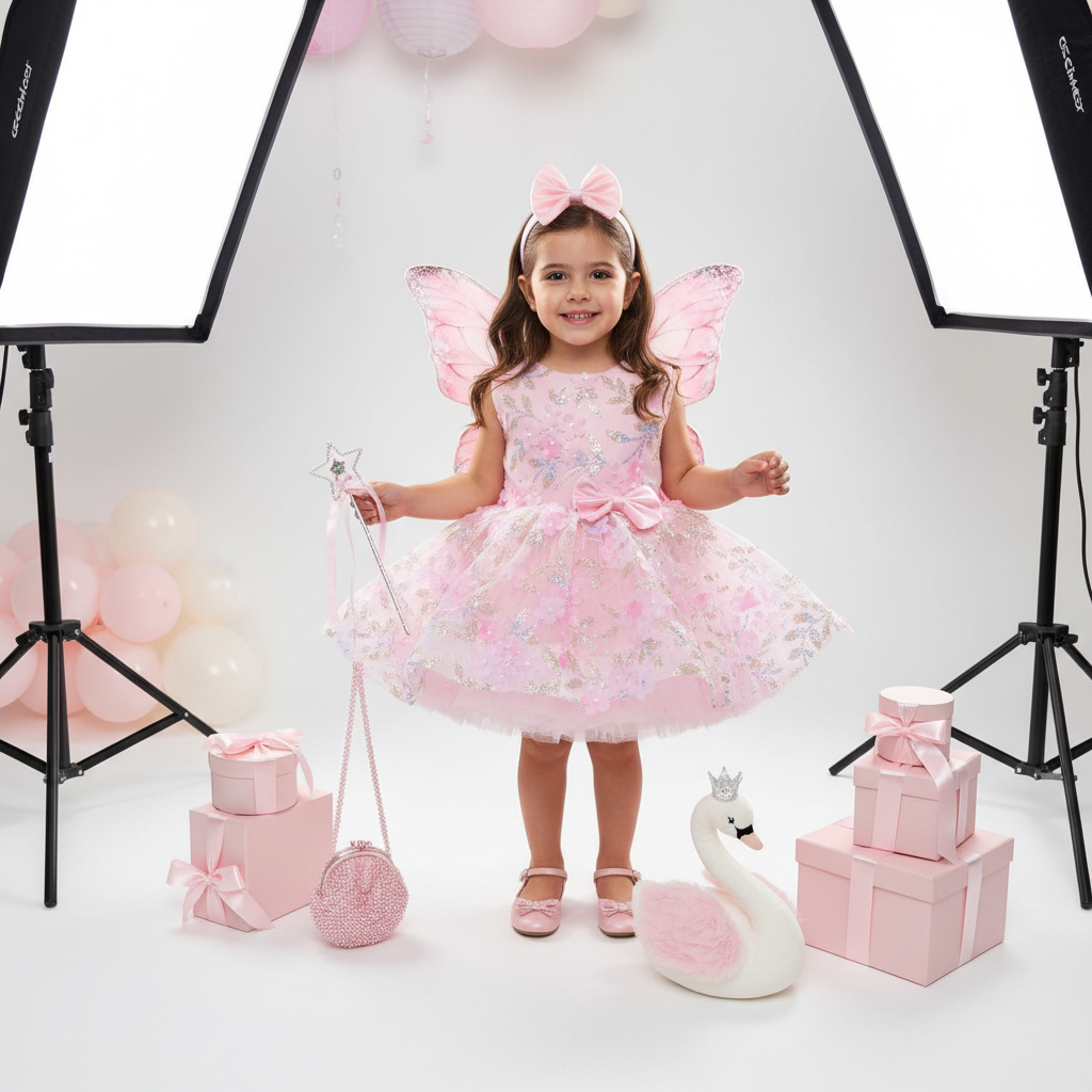 Kelebek Kanatlı Kız Çocuk Abiye - Bebek Parti Kostümü - ipeqakids