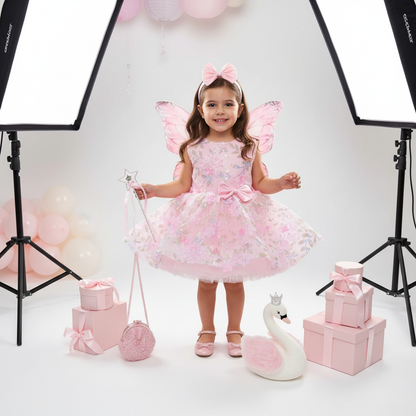 Kelebek Kanatlı Kız Çocuk Abiye - Bebek Parti Kostümü - ipeqakids
