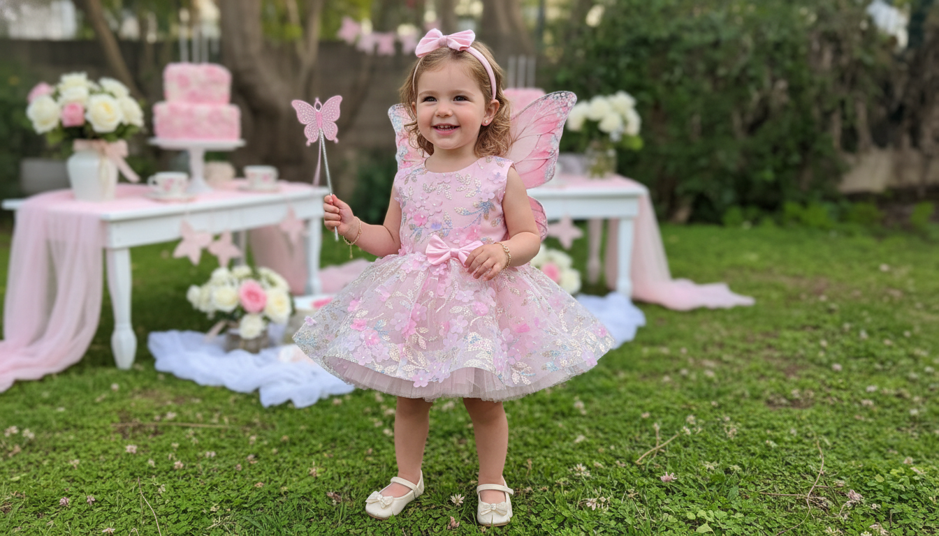 Kelebek Kanatlı Kız Çocuk Abiye - Bebek Parti Kostümü - ipeqakids