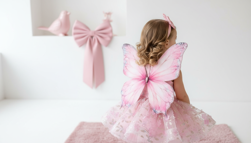 Kelebek Kanatlı Kız Çocuk Abiye - Bebek Parti Kostümü - ipeqakids