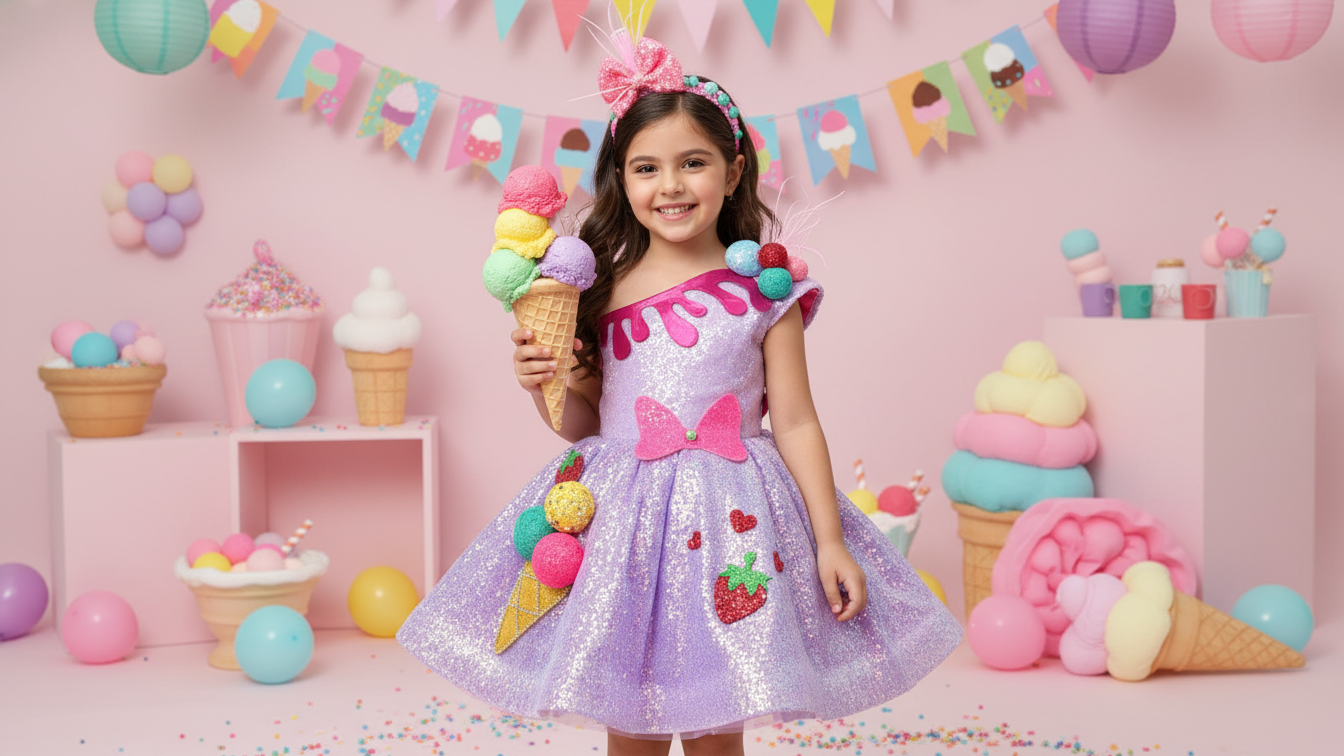 Dondurma Temalı Kız Çocuk Abiye - Bebek Parti Kostümü - ipeqakids
