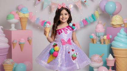 Dondurma Temalı Kız Çocuk Abiye - Bebek Parti Kostümü - ipeqakids