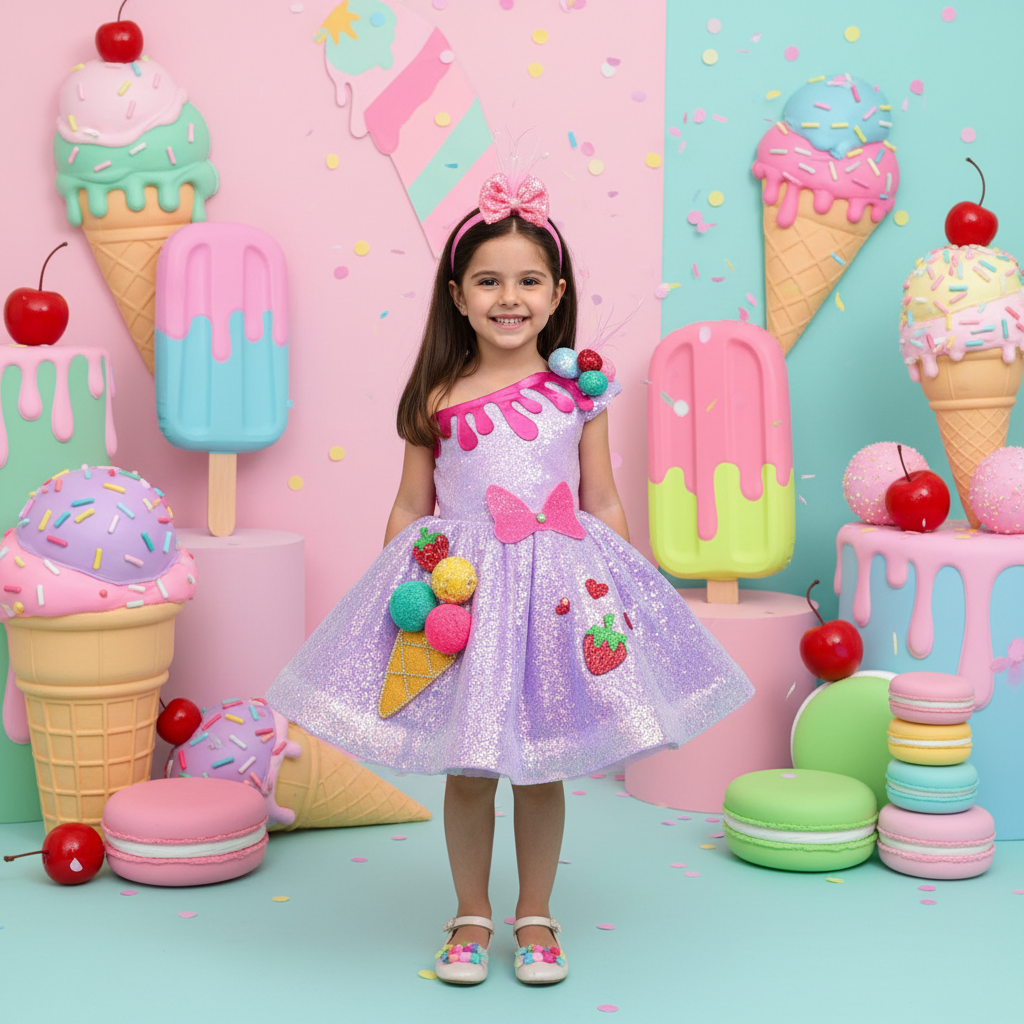 Dondurma Temalı Kız Çocuk Abiye - Bebek Parti Kostümü - ipeqakids