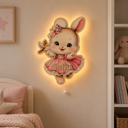 Kişiye Özel İsimli Tavşan LED Ahşap Gece Lambası