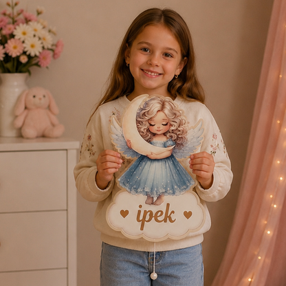 Kişiye Özel İsimli Melek LED Ahşap Gece Lambası