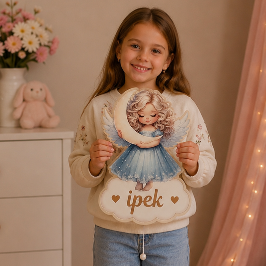 Kişiye Özel İsimli Melek LED Ahşap Gece Lambası