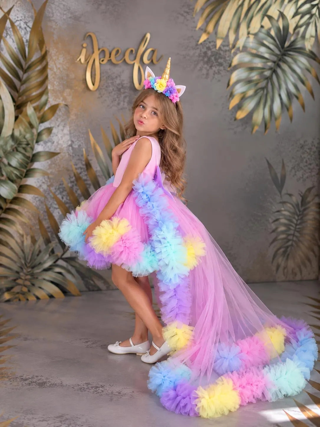 Unicorn Konsept Kız Çocuk Elbisesi. Taç Dahil