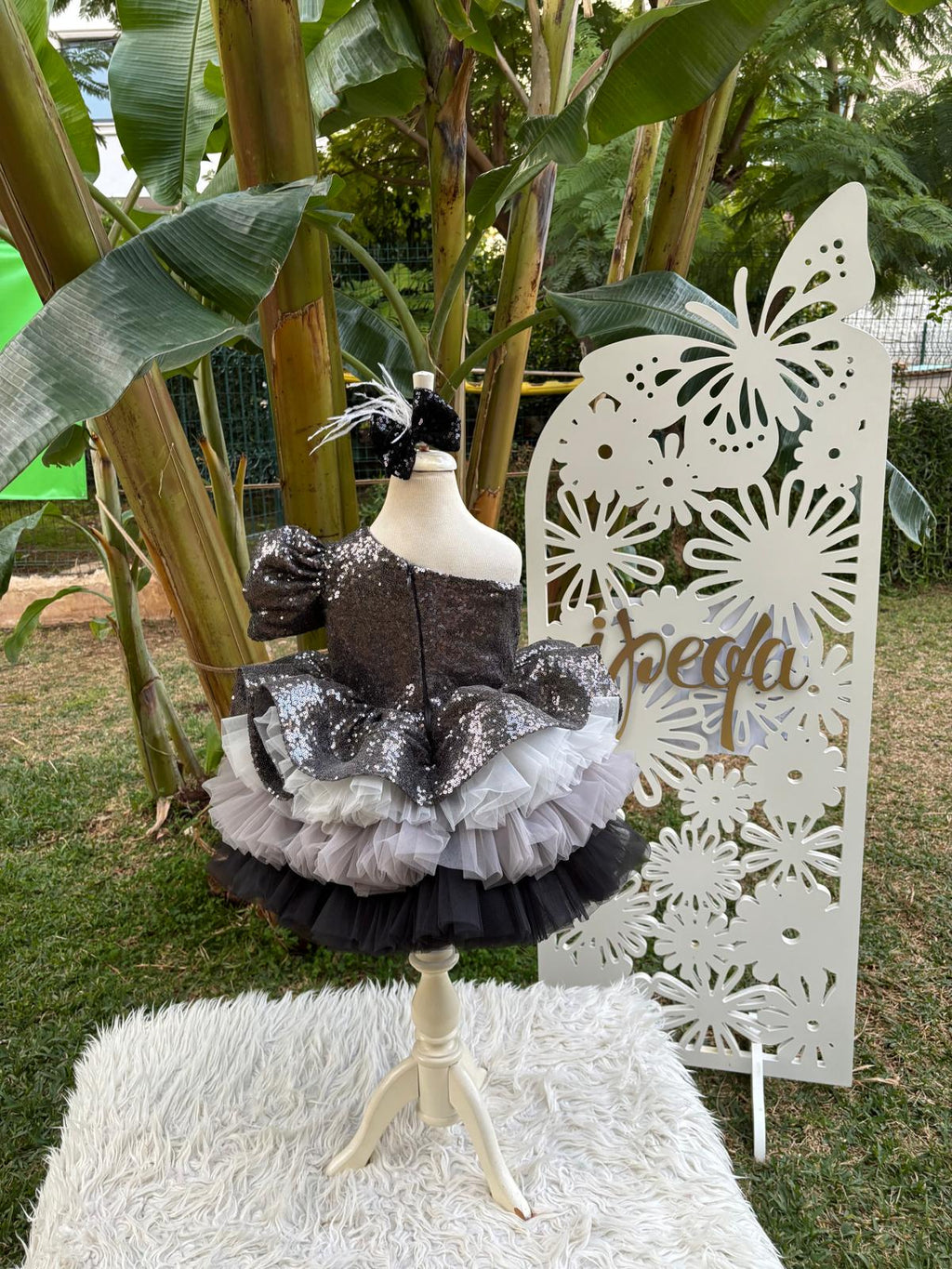 Antrasit Payetli Kız Çocuk Abiye - Bebek Doğum Günü Elbisesi - ipeqakids – kız çocuk elbisesi