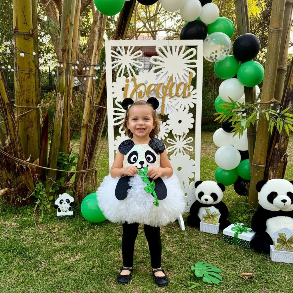 Panda Temalı Kız Çocuk Abiye - Bebek Parti Kostümü - ipeqakids – kız çocuk elbisesi