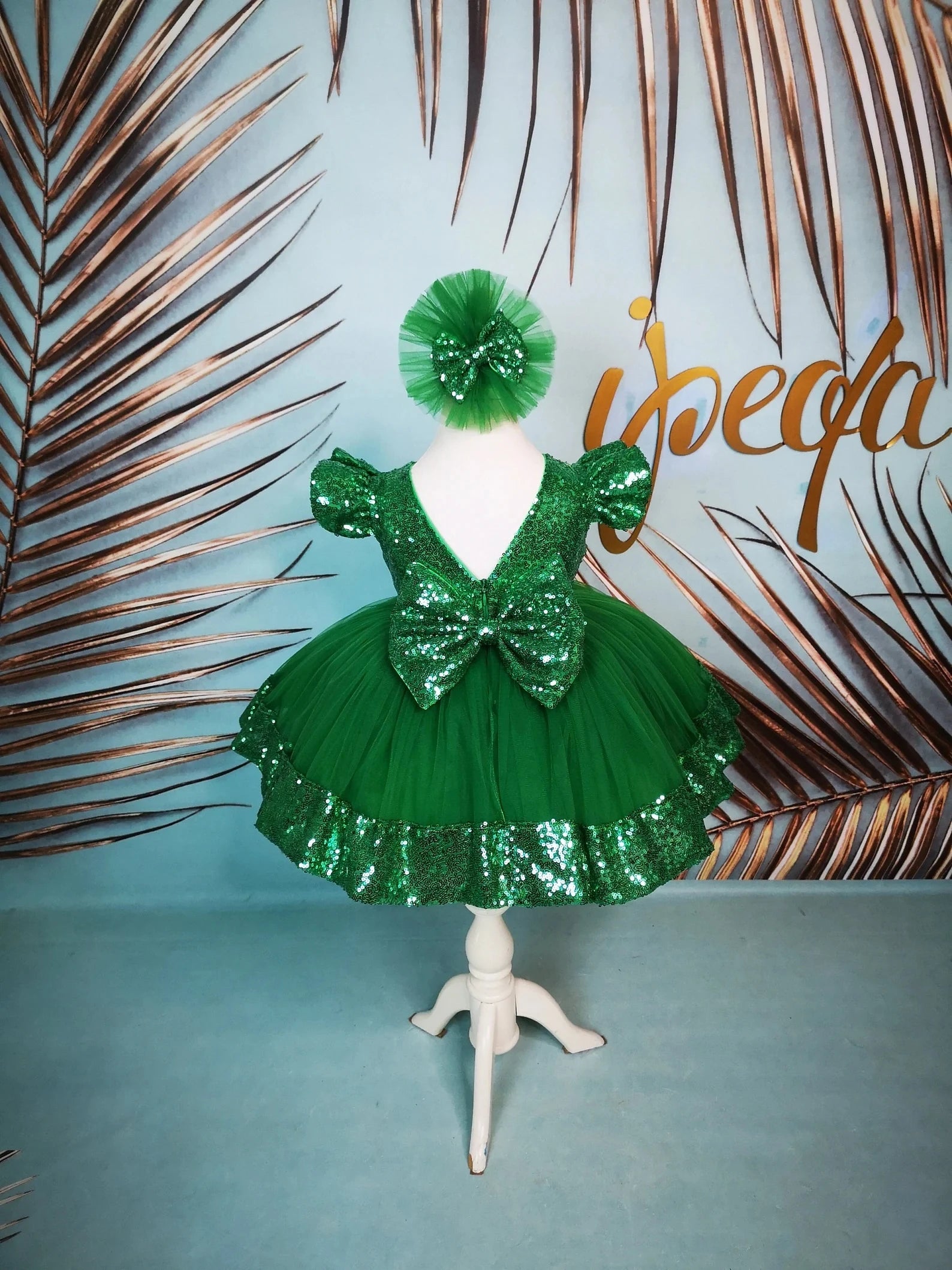 Zümrüt Yeşili Çocuk Elbisesi - Bebek Doğum Günü Abiye - ipeqakids – kız çocuk elbisesi