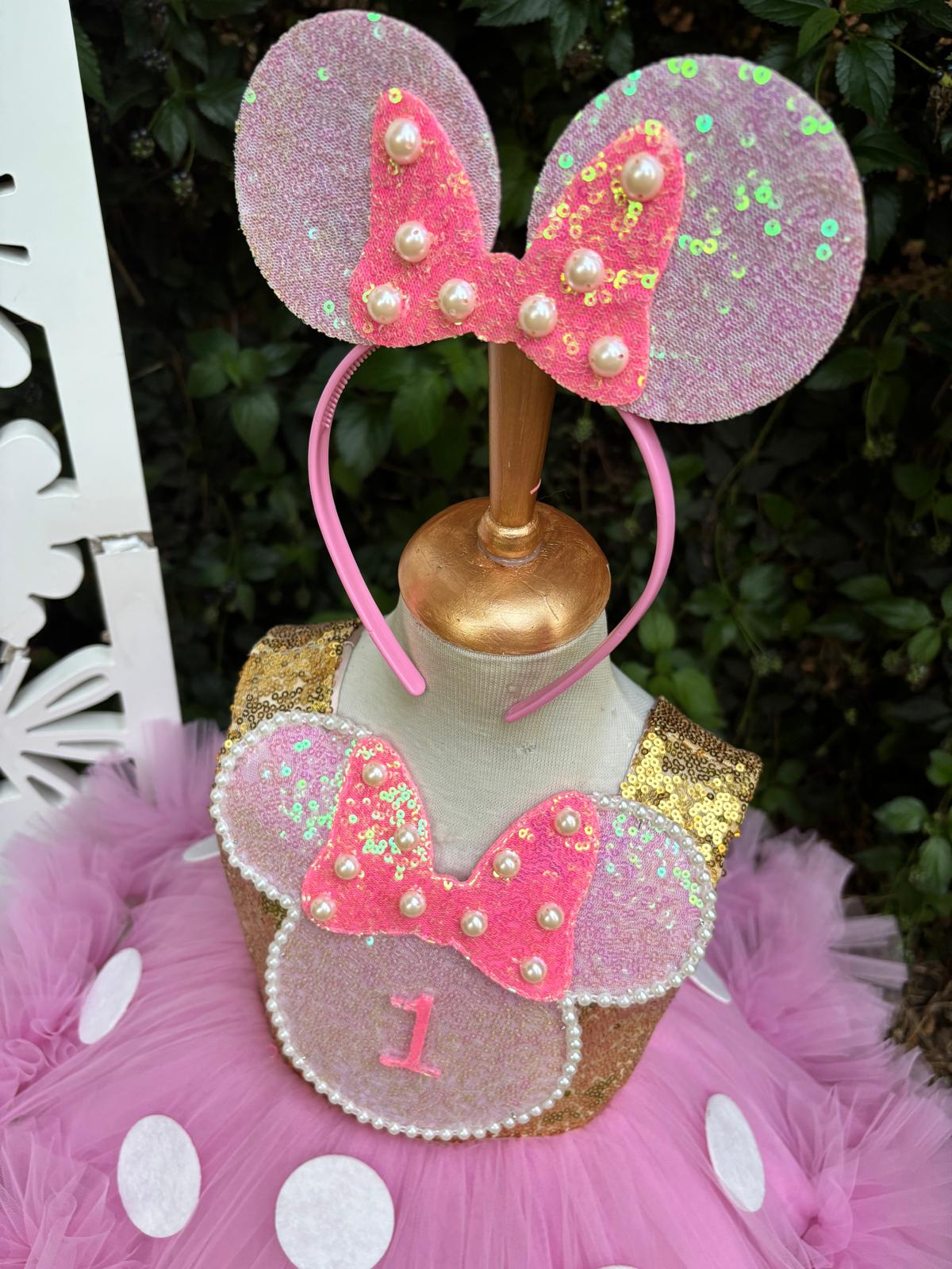 Kız Çocuk Pembe Altın Minnie Mouse Kostümü TAÇ DAHİL - Çocuk Abiye Elbise -ipeqakids   – kız çocuk elbisesi