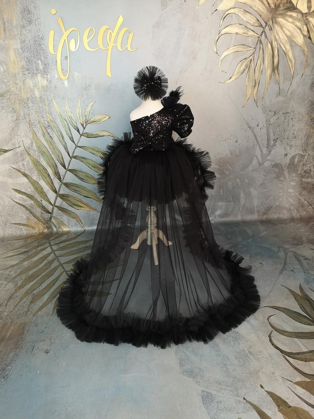 Siyah Payetli Tütülü Kız Çocuk Abiye - Bebek Doğum Günü Elbisesi - ipeqakids – kız çocuk elbisesi