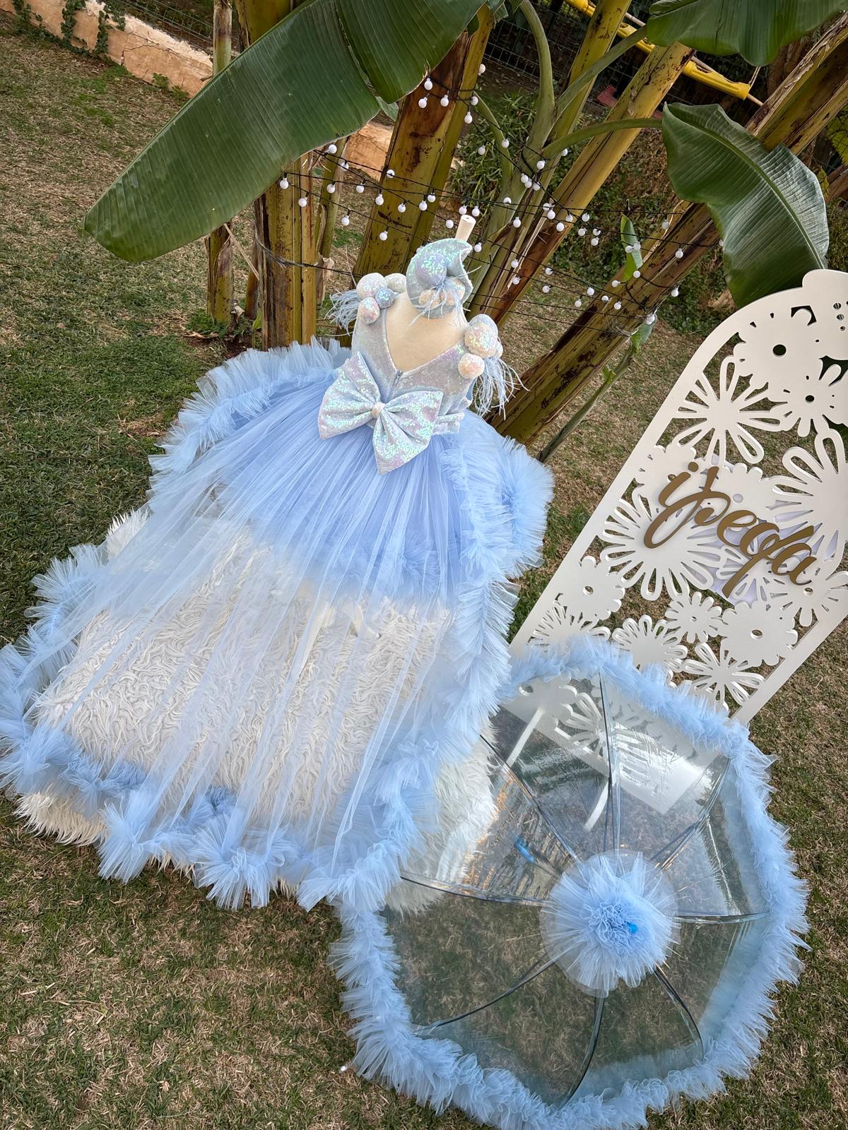 Bebe Mavi Ponponlu Kız Çocuk Abiye - Bebek Parti Kostümü - ipeqakids – kız çocuk elbisesi