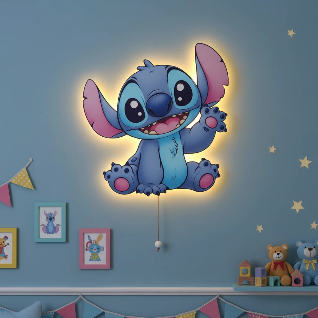 Stitch Pilli Led Işıklı Ahşap Duvar Dekoru - Gece Lambası – kız çocuk elbisesi