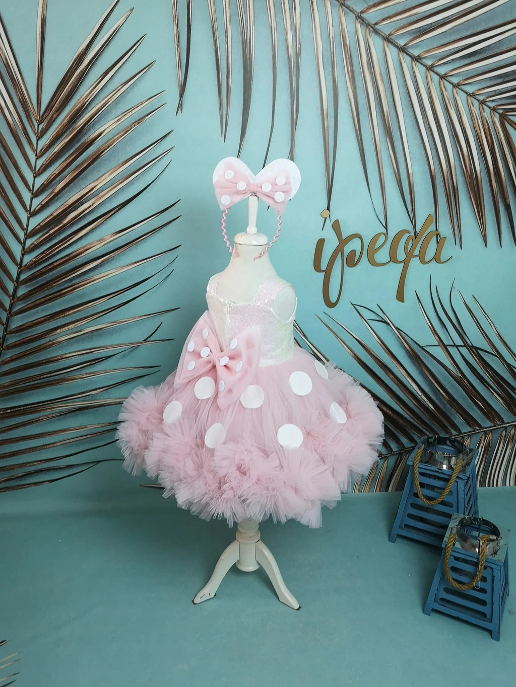 Kız Çocuk Purda Beyaz Minnie Mouse Kostümü TAÇ DAHİL- Çocuk Abiye Elbise -ipeqakids  – kız çocuk elbisesi