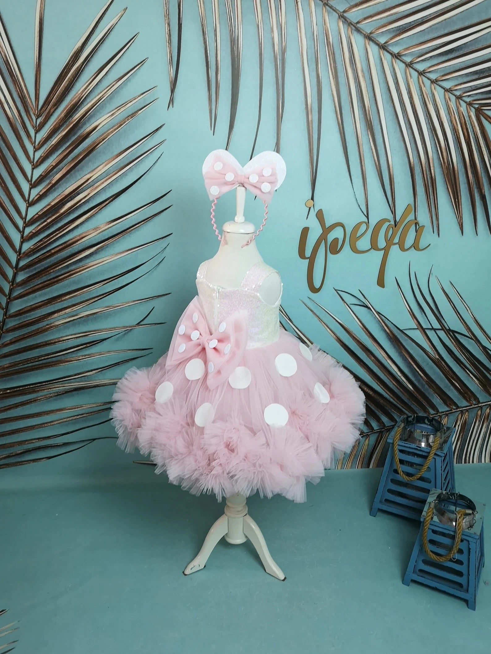 Kız Çocuk Purda Beyaz Minnie Mouse Kostümü TAÇ DAHİL- Çocuk Abiye Elbise -ipeqakids  – kız çocuk elbisesi