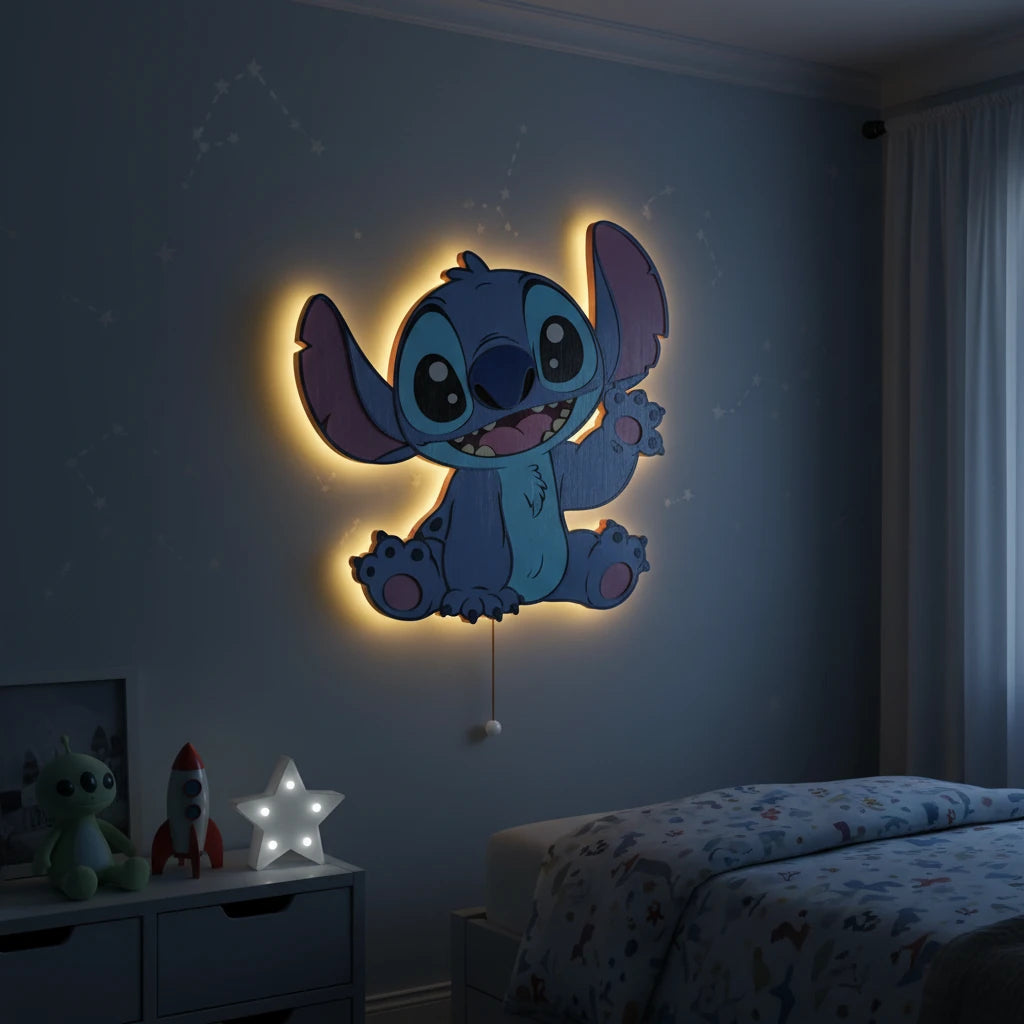 Stitch Pilli Led Işıklı Ahşap Duvar Dekoru - Gece Lambası – kız çocuk elbisesi