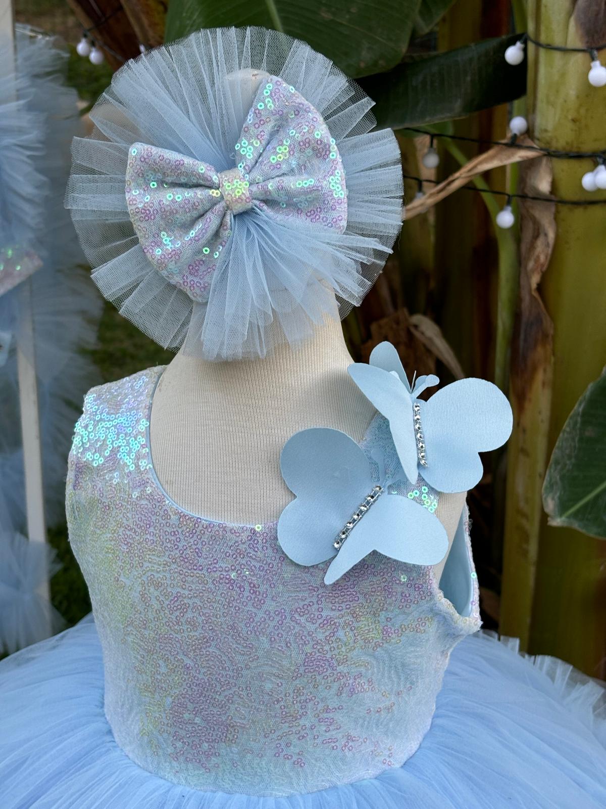 Bebe Mavi Kelebekli Kız Çocuk Abiye - Bebek Doğum Günü Elbisesi - ipeqakids – kız çocuk elbisesi