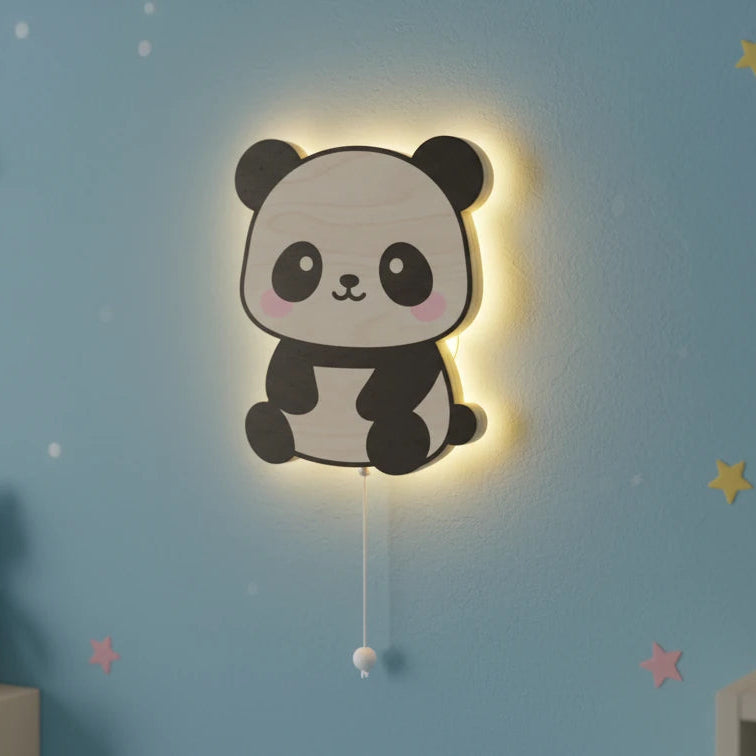 Panda Pilli Led Işıklı Ahşap Duvar Dekoru – kız çocuk elbisesi