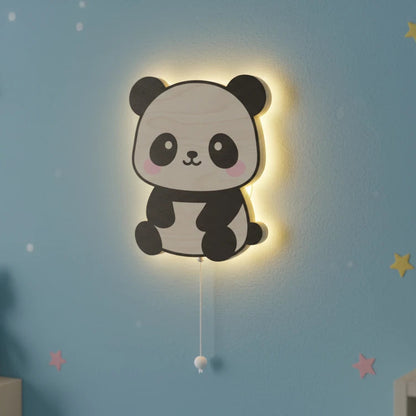 Panda Pilli Led Işıklı Ahşap Duvar Dekoru – kız çocuk elbisesi
