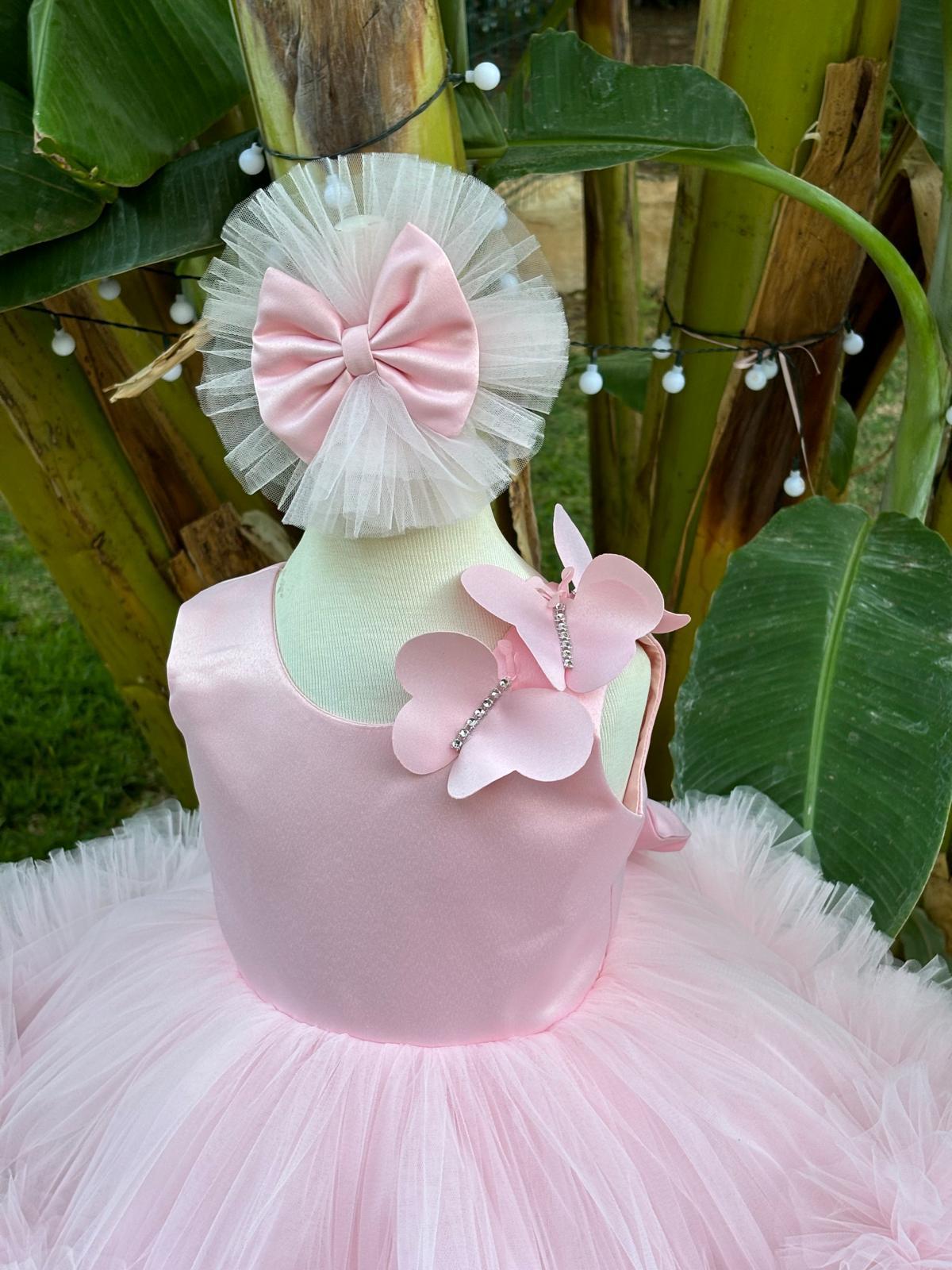 Pudra Pembe Kelebekli Kız Çocuk Abiye - Bebek Doğum Günü Elbisesi - ipeqakids – kız çocuk elbisesi