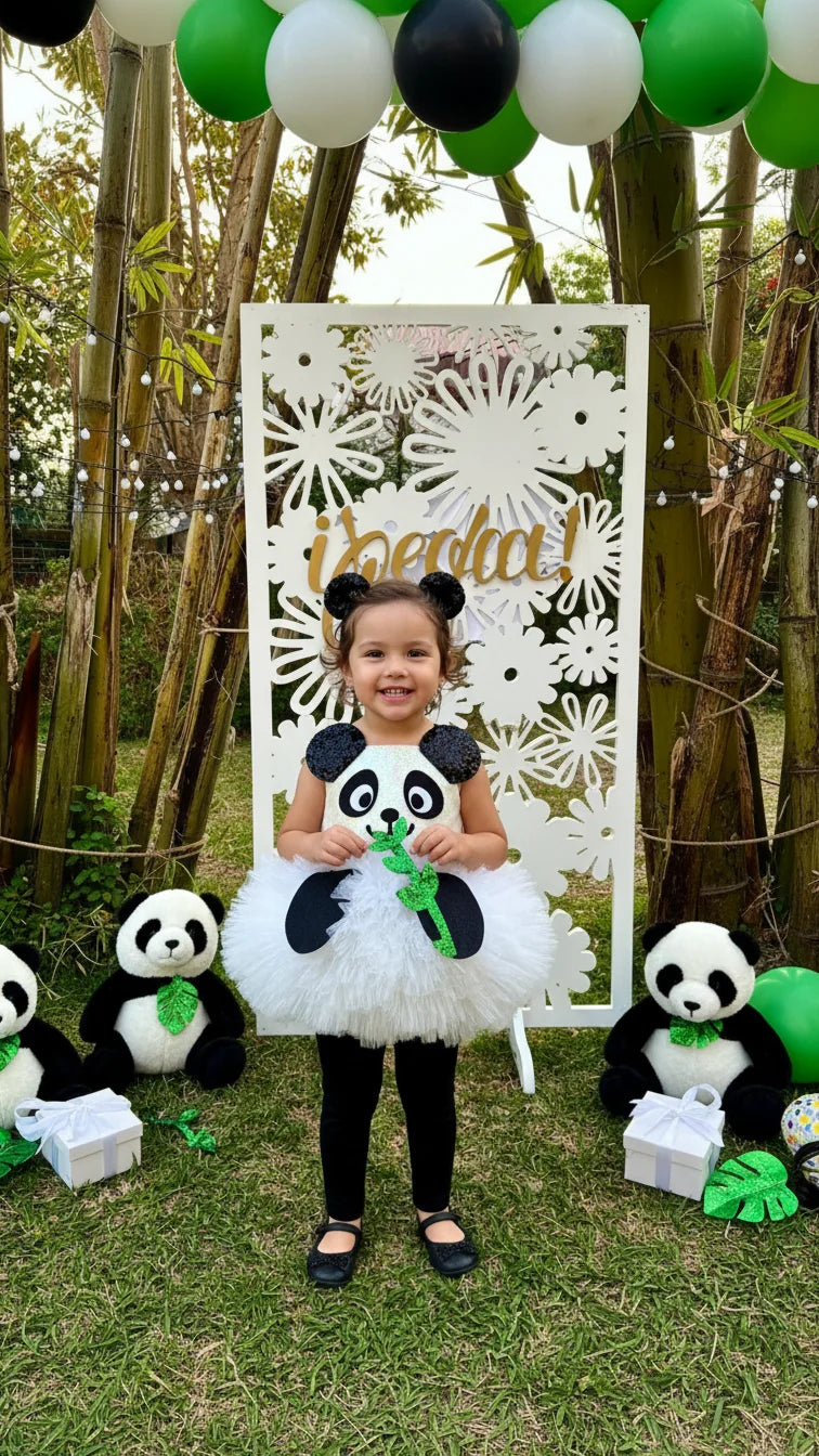Panda Temalı Kız Çocuk Abiye - Bebek Parti Kostümü - ipeqakids – kız çocuk elbisesi