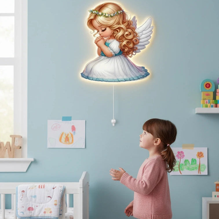 Melek Pilli Led Işıklı Ahşap Duvar Dekoru – kız çocuk elbisesi