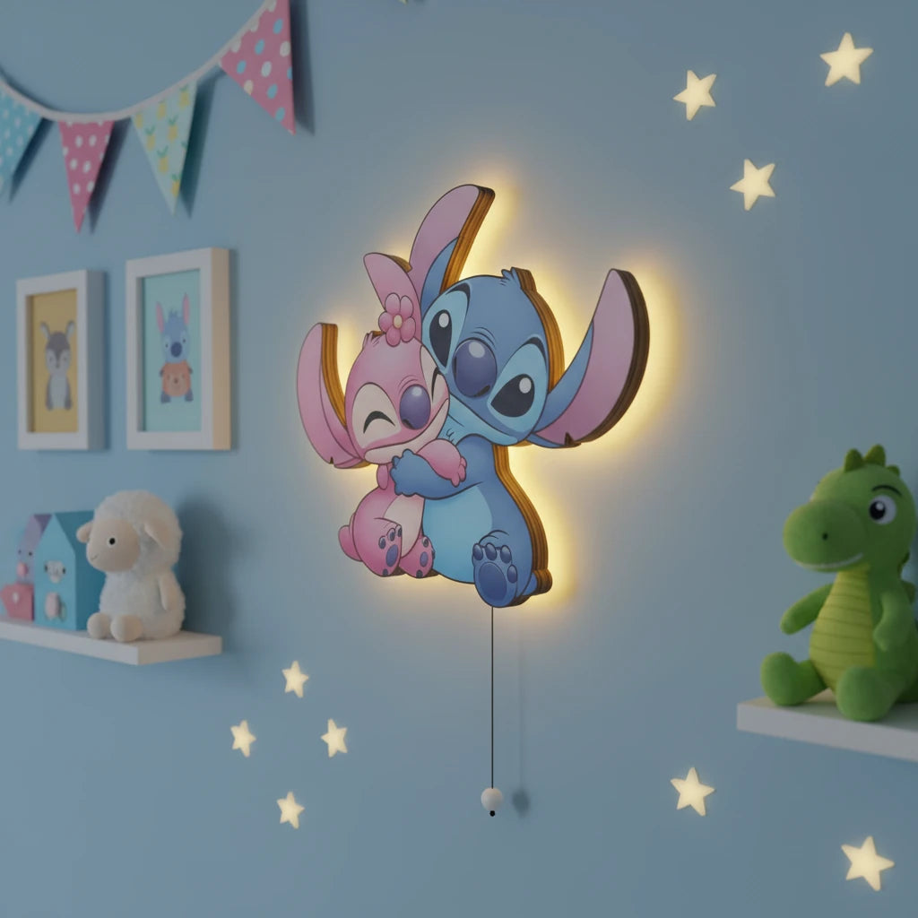 Lilo ve Stitch Pilli Led Işıklı Bebek Odası Ahşap Duvar Dekoru - Gece Lambası – kız çocuk elbisesi