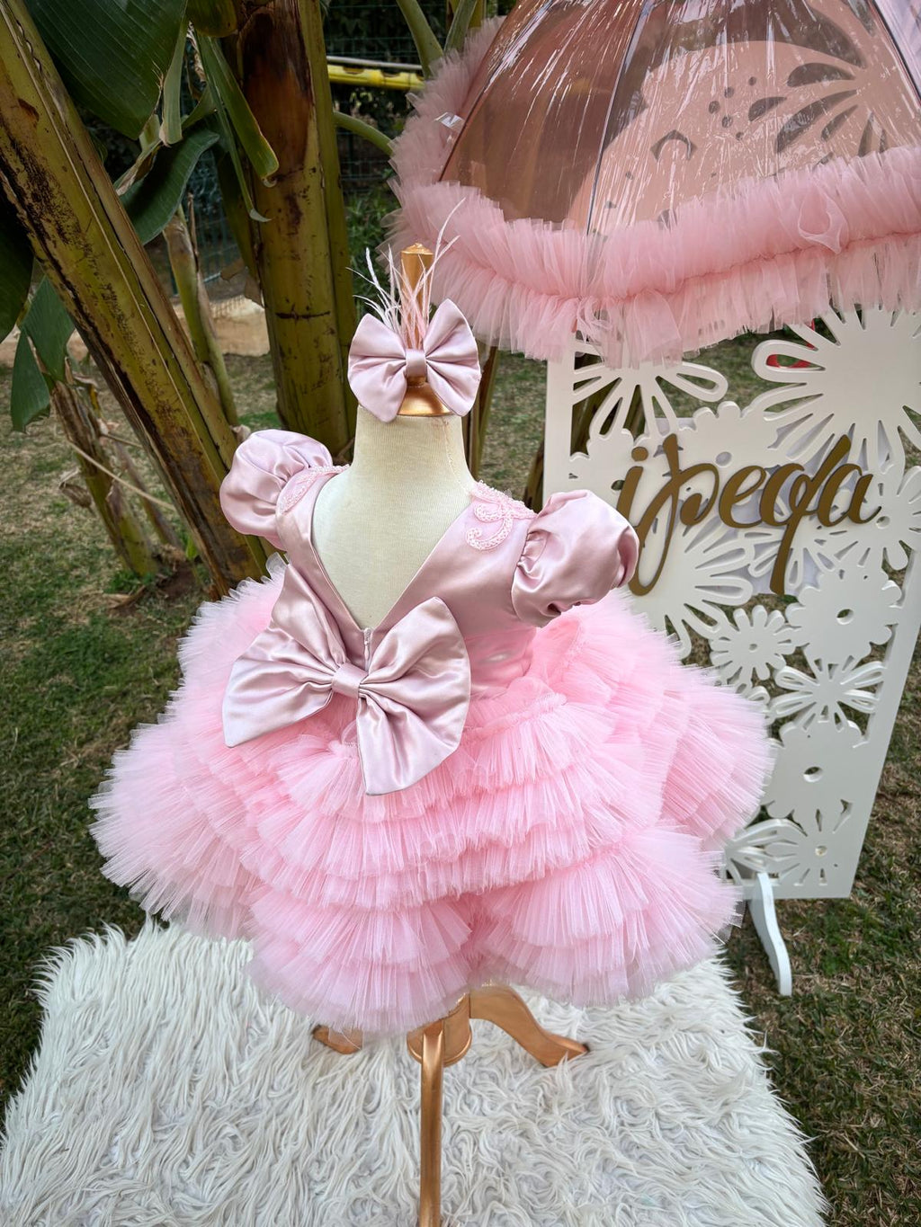 Pudra Pembe Tüllü Gipürlü Kız Çocuk Abiye - Bebek Parti Kostümü - ipeqakids – kız çocuk elbisesi