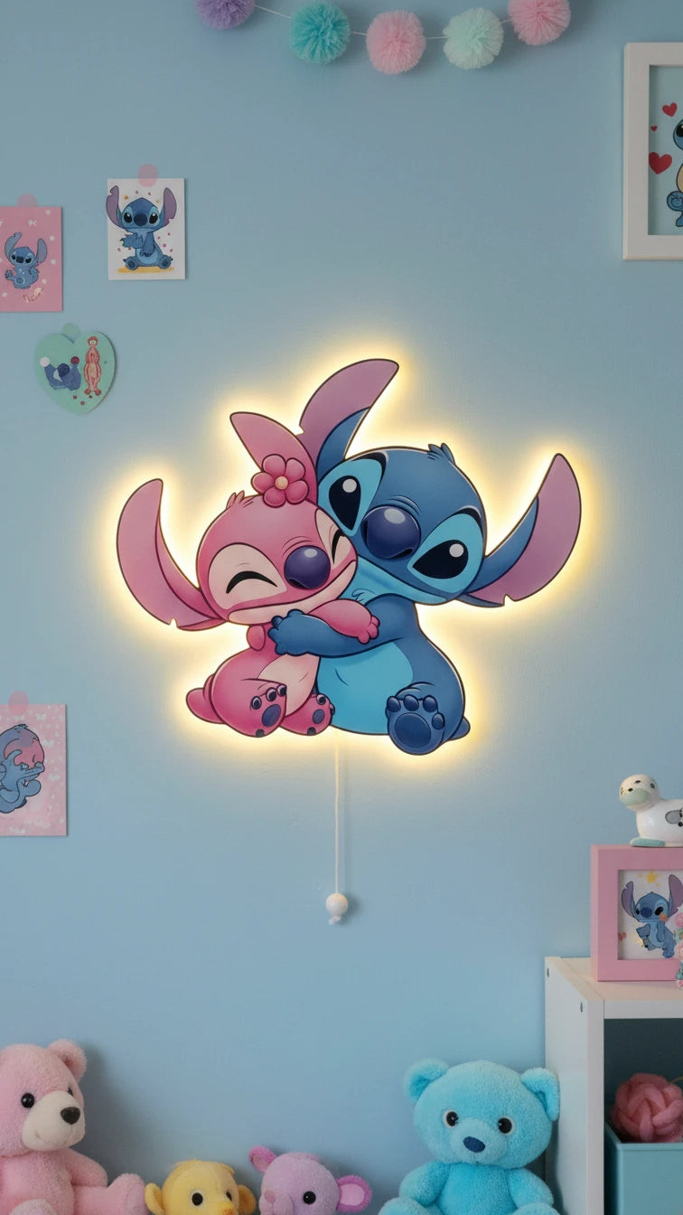 Lilo ve Stitch Pilli Led Işıklı Bebek Odası Ahşap Duvar Dekoru - Gece Lambası – kız çocuk elbisesi