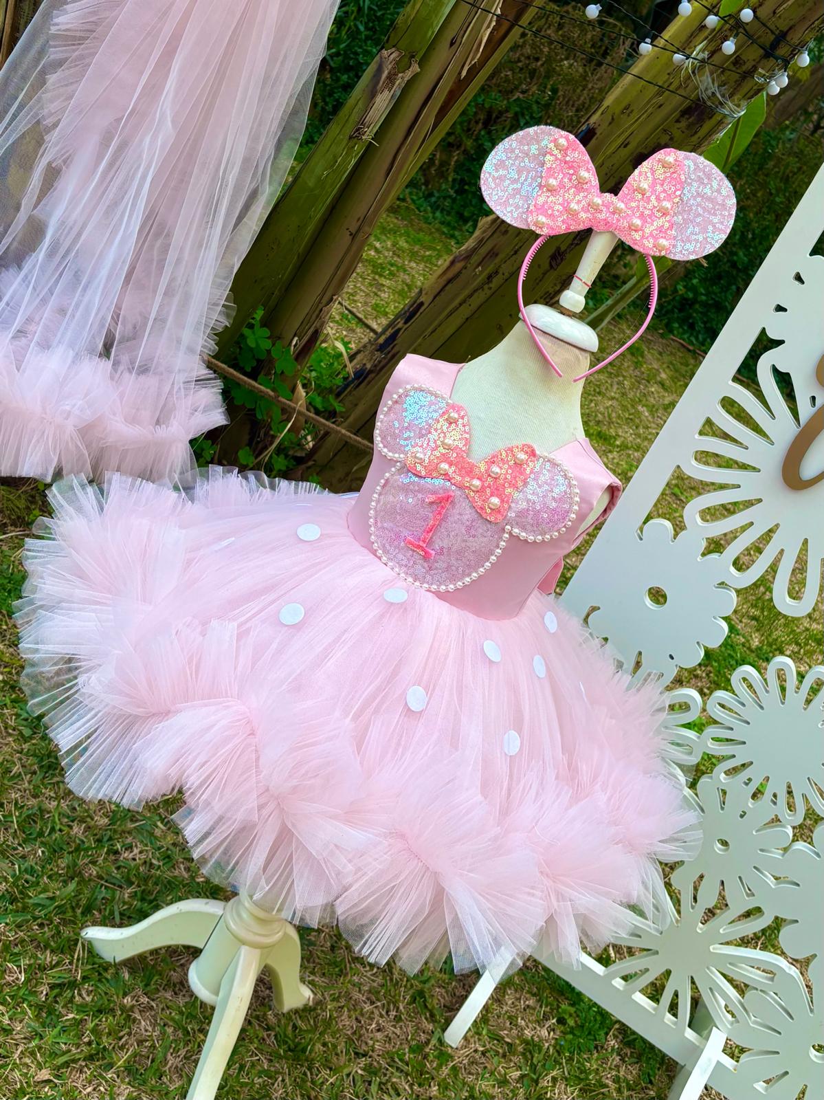 Kız Çocuk Minnie Mickey Mouse Kostümü TAÇ DAHİL- Çocuk Abiye Elbise -ipeqakids – kız çocuk elbisesi